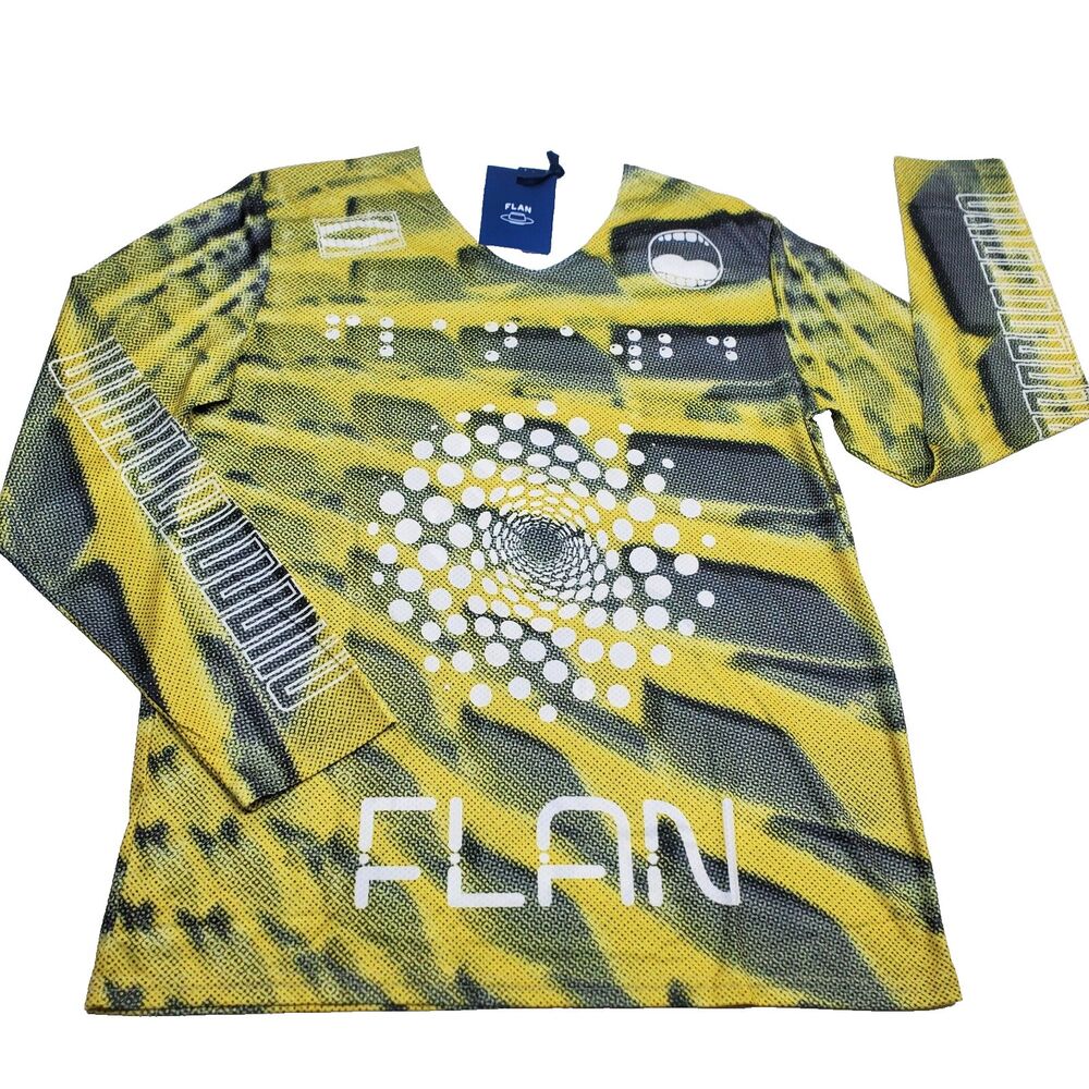 FLAN LABS Cellar Soccer Jersey Mens L Green Geo Printed Long Sleeve NWT